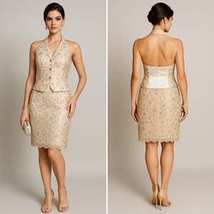 90s Cache Set of Embellished Vest & Skirt Sz S Glam Old Money